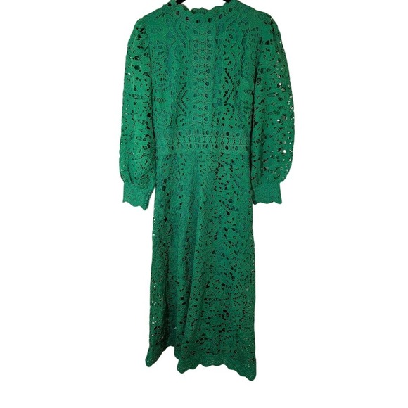 Dalia MacPhee Green Lace Midi Dress Long Sleeve Mock‎ Neck Womens Size Small - Picture 3 of 9